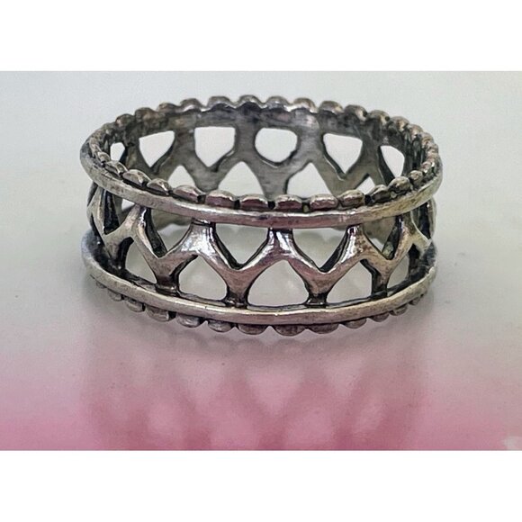 Vintage Sterling Silver Openwork Wide Band Ring Size 9 3/4 - Picture 3 of 9